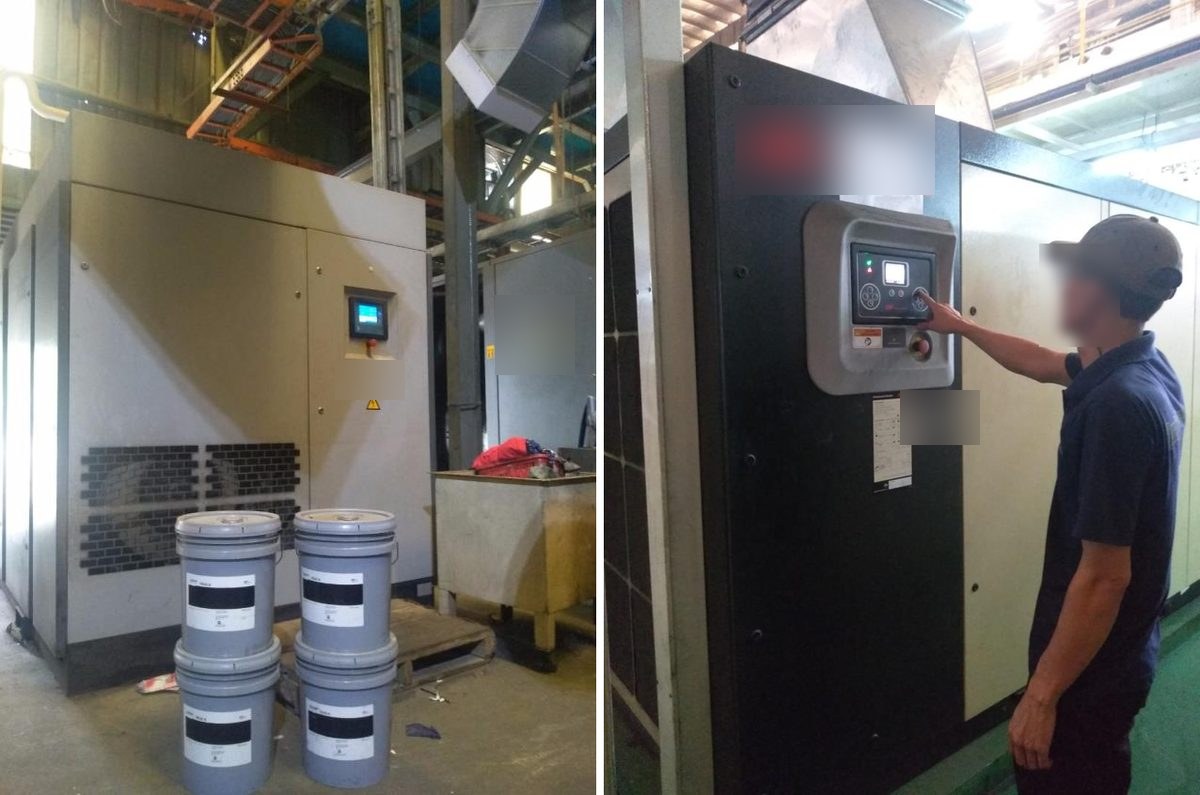 Hai máy nén khí trục vít 132 kW và 200 kW của trạm khí nén nhà máy bao bì nước giải khát