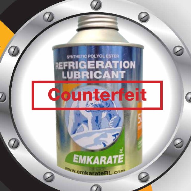 Lon 1 lít EMKARATE giả theo poster cảnh báo của Lubrizol